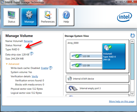 Intel RAID0 array