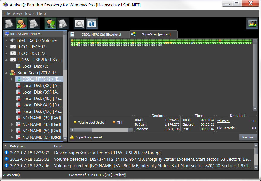 SuperScan detected several deleted partitions