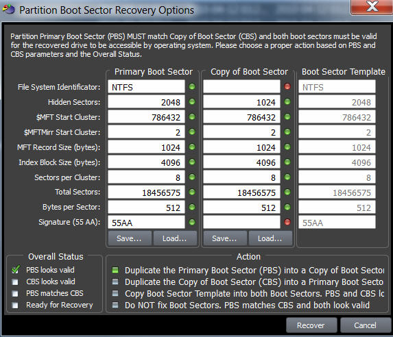 Manual mode for Volume Boot Sector Recovery