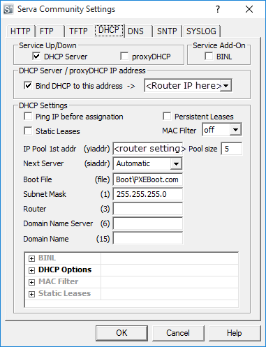 Serva Community Settings_DHCP