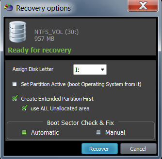 Select Set Partition Active option and continue with a recovery process